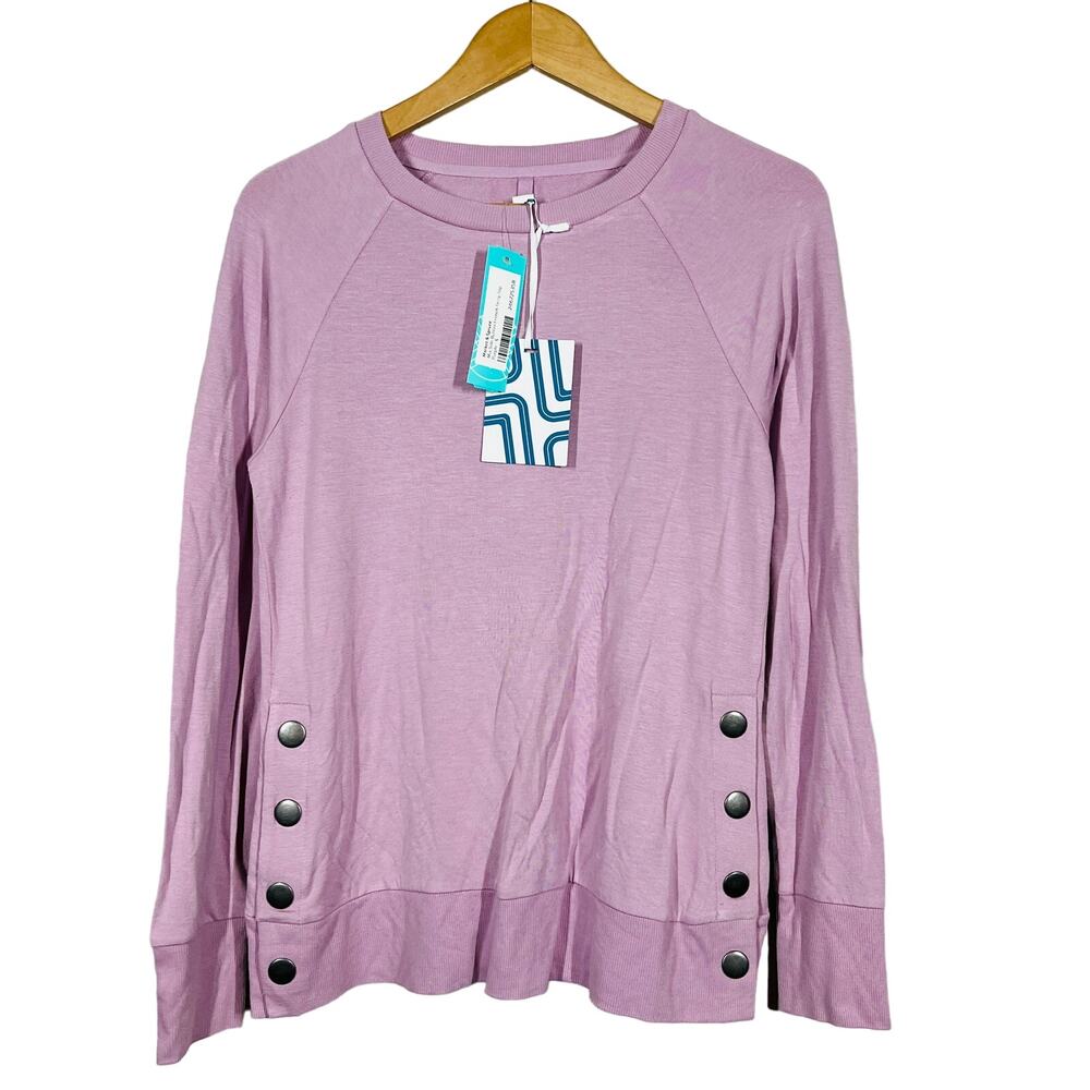 NEW! Market & Spruce Scoop Neck Jersey Top Button Side Mauve Pink Long Sleeve S